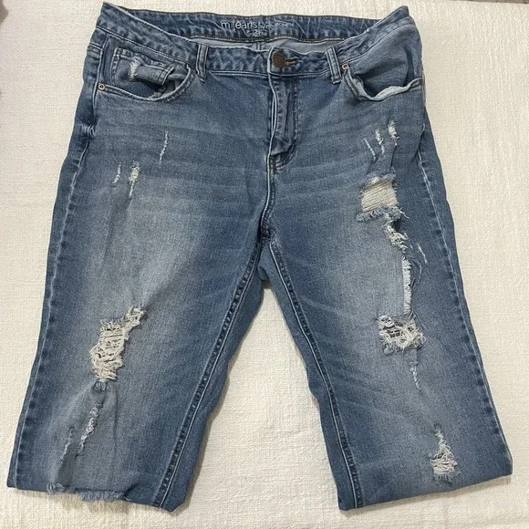 M Jeans by Maurices Womens Jeans Blue Distressed Size 14 Regular Mid Rise - Picture 1 of 9